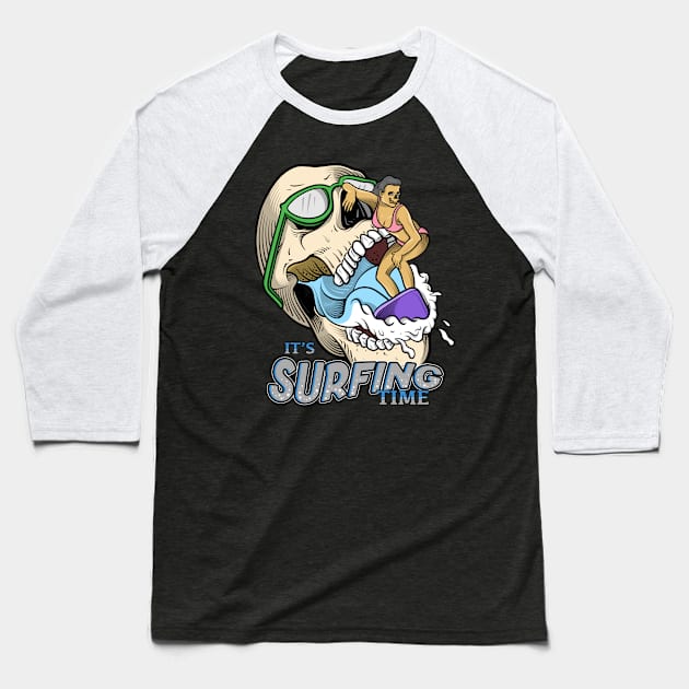 Its Surfing Time Baseball T-Shirt by TAMASTUD